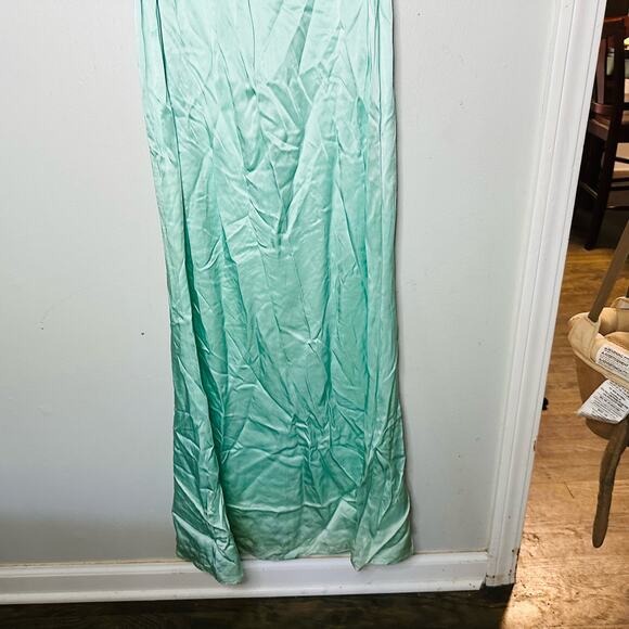 LAPOINTE Metallic Mint Green Halter Neckline Backless Satin Gown Dress Size 4 - Picture 9 of 15